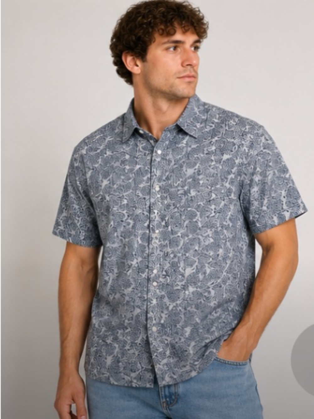 Goodfellow button down pineapple blue and white large